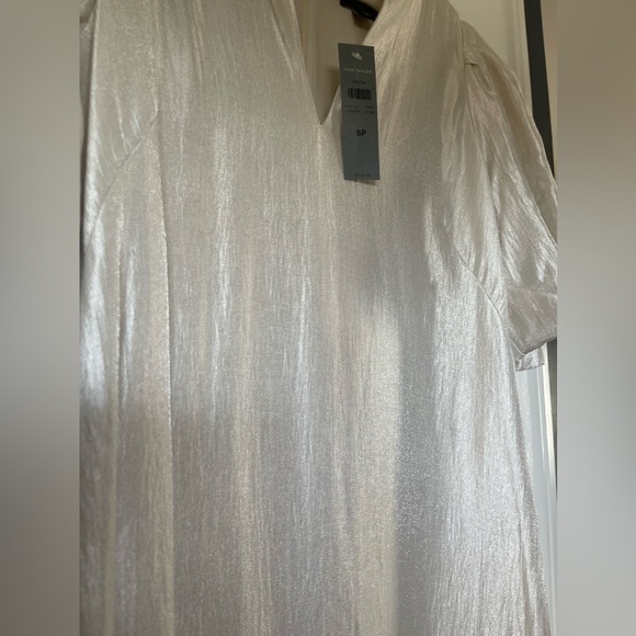 NWT Ann Taylor Metallic shimmer Puff Sleeve Dress size 8p Lined - Picture 5 of 9